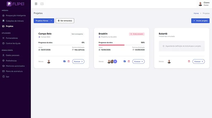 Print da tela de Gestão de Projetos no FLIPEI
